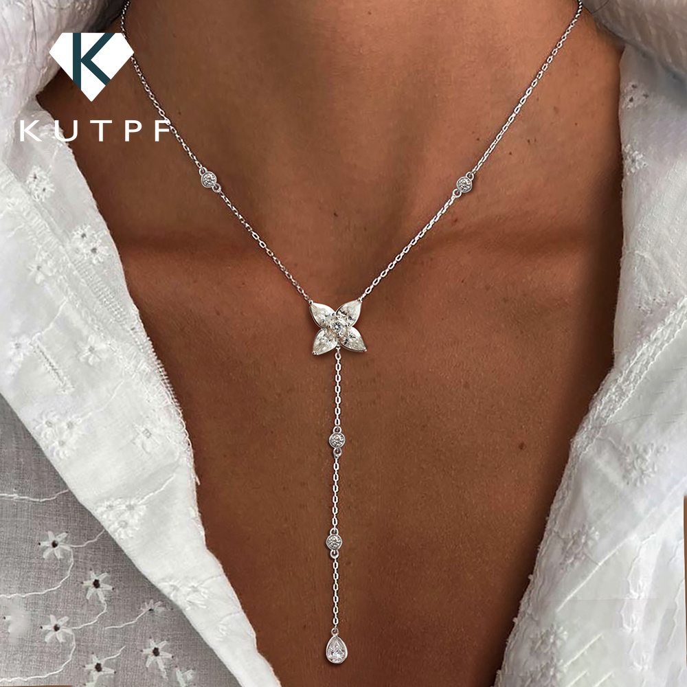 Bezels Set Pendant - Pear/Round Bezel Set Moissanite Lariat Pendant